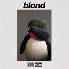 a penguin wearing a hat with the word blond on it