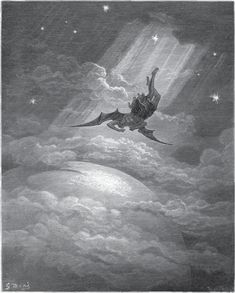 an old illustration of a man falling from the sky