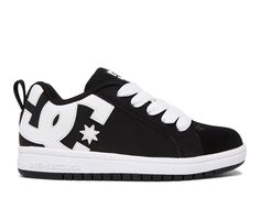 a black and white sneaker with the letter d on it's upper part