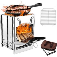 the grill is being used to cook food