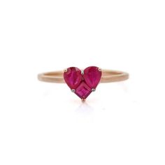 This is part of Chairish’s Fine Jewelry assortment.  Dainty Ruby Heart Ring Set in 18K Gold featuring natural ruby of 0.8 carats. The gorgeous handcrafted ring goes with every style, every occasion or any outfit.  Ruby improves mental strength.  Designed with pear and square cut ruby pressure set in center making a dainty heart that makes it a perfect fit to wear it on your wedding or style it with any of your basic outfit to give it a glam. This is a perfect Handmade Jewelry, Bridal Shower Gift, Secret Santa Gift, Gift For Sister, Mother Daughter Gift, Bride To Be Gift, Bridesmaid Gift, Thanksgiving Gift, BFF Gift, Best Friend Gift, Anniversary Present, Wife Gift, Halloween Gift, Christmas Gift or any Holiday Gift for Mother, Sister, Daughter, Grandma, Fiancé, Girlfriend, Valentine, Famil Heart-shaped 14k Gold Ruby Promise Ring, Valentine's Day Ruby Ring Fine Jewelry, 14k Gold Ruby Ring For Valentine's Anniversary, Luxury Ruby Ring With Diamond For Valentine's Day, Ruby Diamond Ring With Rose Cut For Proposal, Luxury Diamond Ruby Ring For Valentine's Day, Valentine's Day Ruby Yellow Gold Ring, Luxury Valentine's Day Ruby Ring With Diamonds, Fine Jewelry Gemstone Heart Ring For Proposal