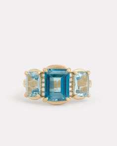 18K Yellow Gold Emerald Cut London Blue Topaz and Aquamarine Ring with Diamonds, .12 TCWOrnament is 3/4 Inch x 1/2 Inch Style# YRMSELBAQW Five Golden Rings, Gold Topaz Ring, Aquamarine Cocktail Ring, Preppy Accessories, Golden Rings, The Bling Ring, Personal Jewelry, Blue Topaz Engagement Ring, Bling Ring