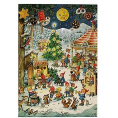 a christmas card with an image of children playing in the snow