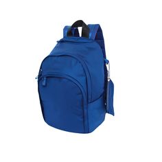 a blue backpack on a white background