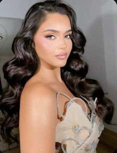 Hair , makeup, glam, soft makeup, natural hairstyles Soft Makeup Natural, Black Hair Wavy, Wavy Bridal Hair, Pageant Hair And Makeup, Wedding Makeup For Brunettes, Wedding Hairstyles And Makeup, Pageant Hair