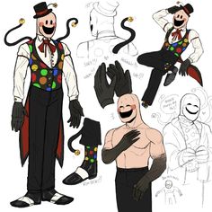 an image of clowns and their costumes in various poses for the costume design process