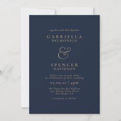 an elegant navy and gold wedding card