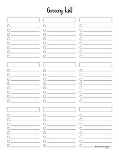 a printable grocery list with the words grocery list written in black on white paper