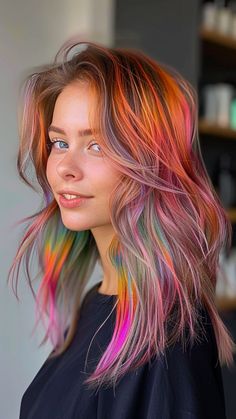 "Unleash Your Style: Eye-Catching Hair Ideas for Pinterest" Vivid Placement, Rainbow Prism Hair, Prism Hair Color, Peekaboo Purple, Prism Hair, 30 Hair Color