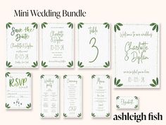 wedding stationery bundle with green leaves