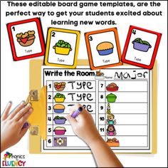 a poster with words and pictures on it to help students learn how to write the word