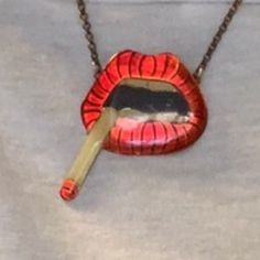 Original Cigarette Necklace Brass & Enamel Purchased In St Tropez In The Mid 2000’s. Made Popular In France By The St Trop Elites. Think David & Cathy Guetta. Brass Necklace, St Tropez, Red Lips, Red Gold, Womens Jewelry Necklace, Lips, Women Jewelry, Brass, France