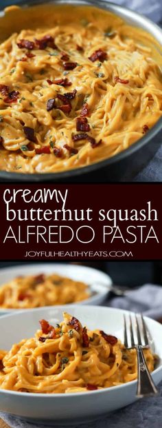 creamy, butternut squash alfredo pasta with bacon is an easy and delicious dinner recipe