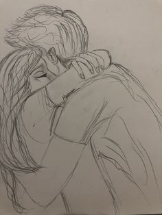 a drawing of two people hugging each other