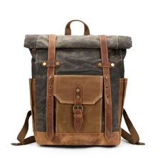 Waxed Canvas Leather Backpack, Canvas Laptop Bag, Leather Travel Backpack, Waxed Canvas Backpack, Canvas Rucksack, Travel Laptop Backpack, Vintage Backpacks, Waterproof Backpack, Canvas Backpack