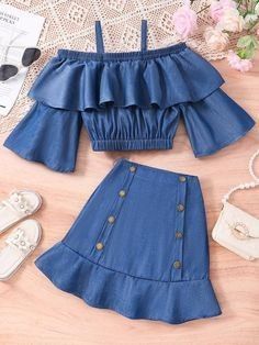 Clothes For Teenage Girls Outfit, Teenage Girls Outfits, Ootd Instagram, Clothes For Girls, Cute Dress Outfits, Blue Cute, Kids Fashion Dress, Trendy Dress Outfits