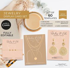 the jewelry display card set includes three designs, two sets of earrings and one piece of paper