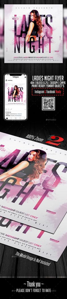 a flyer for a night club with an image of a woman on the front and back