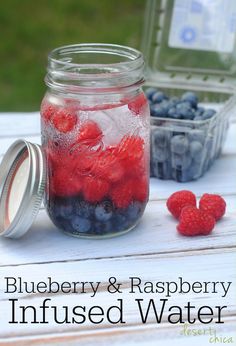 blueberry and raspberry infused water in a mason jar