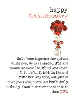 an anniversary card with roses on it and the words happy anniversary written in red ink