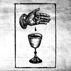 a drawing of a hand reaching for a cup with liquid coming out of the top