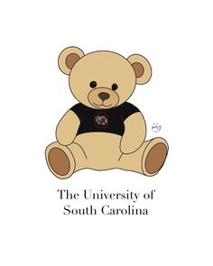 the university of south carolina teddy bear is sitting in front of a white background with black lettering