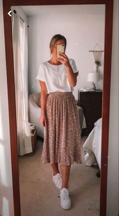 church outfits, spring church outfits, modest outfits, cute church outfits Teacher Casual Outfits Summer, Long White Skirt Outfit Ideas Modest, Modest Outfits Skirts And Dresses, Church Clothes For Teens, Teacher Outfit Dress, Modest Womens Outfits, Long Skirt Outfits Teacher, Modest Sundress Outfit, Long Skirt Outfits Church