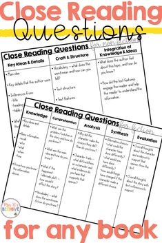 close reading questions for any book