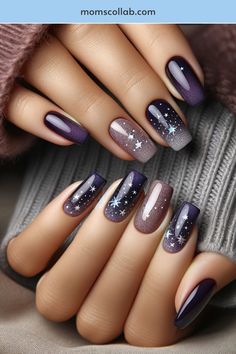 Top 10 January Nail Designs to Start Your Year Right Nail Design How To, Color Changing Nails Designs, Nightcourt Acotar Nails, Magical Nails, January Nail, January Nail Designs, Glitter Fashion, January Nails, Purple Nail