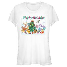 a women's white t - shirt with the words happy holidays on it