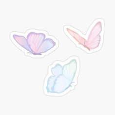 three pastel butterflies stickers on a white background