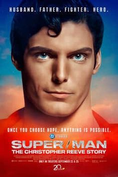 the poster for the upcoming film, super - man is shown in red and blue