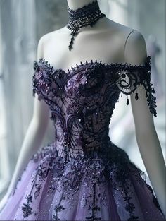 Purple And Black Prom Dresses, Dark Purple Elegant Dress, Dark Violet Dress, Dark Purple Short Dress, Plum Wedding Dress, Royal Purple Prom Dress, Dark Purple Ball Gown, Black And Purple Fantasy Outfit, Purple And Black Fantasy Dress