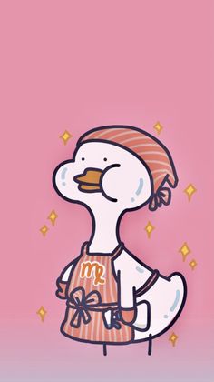 a cartoon duck wearing an apron and hat