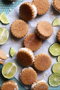 several small desserts with lime slices around them