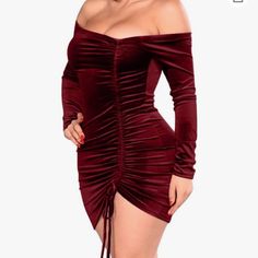 Gobles Womens Velvet Bodycon Ruched Sexy Off Shoulder Bodycon Mini Club Dress Brand New Without Tags Large High Quality I’m 5’5 178 Pounds And 36ddd/38dd And This Fits Good Gorgeous Red Wine Burgundy Show Dress, Usa Dress, Streetstyle Outfit, Womens Trendy Dresses, Club Dress, Dress The Population, Evening Outfits, Club Party