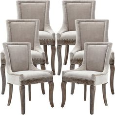 set of six upholstered dining chairs with nail - tipped trimmings in grey linen