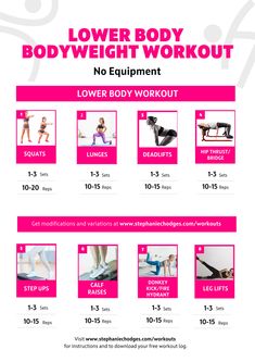 a flyer for a bodyweight workout with the instructions to do it in pink and white