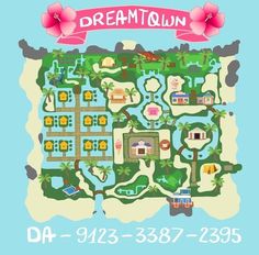 a blue poster with an image of a map and the words dream town on it