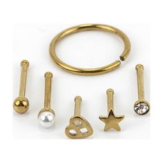 Claires Gold 20G Assorted Nose Studs and Rings Set is a beautiful starter or complement to your jewelry collection. These nose rings and studs are easy to use. Includes gold-tone hoop, plus four studs: star, ball, heart, faux pearl and faux crystal gem. The stainless steel post is 20 gauge/0.8mm and is designed for nose piercings. Nose rings add a little edge to your look. This cute and stylish design completes your outfit. Treat yourself and express who you really are. Great for adults. Size: S Nose Ring Men, Piercings Nose, Nose Piercings, Nose Studs, Steel Post, Nose Rings, Rings Set, Nose Stud, Nose Piercing