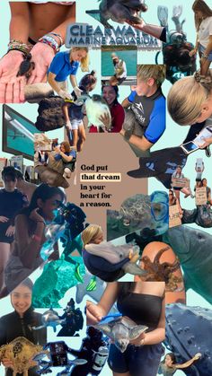 a collage of photos with people and animals in them, including the words god put that dream heart for it's season