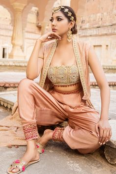 Buy Soniya G Peach Lucknowi Chikankari Embroidered Cape And Dhoti Pant Set Online | Aza Fashions Traditional Sleeveless Palazzo Set With Dupatta, Designer Wear Fitted Pant Set With Dabka, Traditional Sleeveless Set With Zari Work, Fitted Dabka Designer Pant Set, Unstitched Sleeveless Traditional Sets, Chanderi Sleeveless Sets With Dupatta, Traditional Sleeveless Choli With Dupatta, Sleeveless Chanderi Sets With Dupatta, Traditional Sleeveless Palazzo Set For Festive Occasions