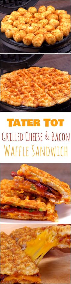 grilled cheese and bacon waffle sandwich with tater tots