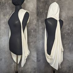 Add a heavenly touch to any outfit with the airy draped vest, from the renn faire to comiccon to date night! Made from the same super-cozy interlock material as all of my designs, it's like wrapping yourself in the comfort of a well-loved t-shirt. Measures approximately 40" from the shoulder with extra large arm holes, one size fits most.  Fully machine washable and made to the same high levels of quality and construction that Eitanya Designs is known for! *please note that this vest is a single Dune Core Fashion, Drape Clothing, Outfit Ideas Art, Wasteland Fashion, Renn Faire, Sci Fi Clothing, Hood Design, Dystopian Fashion, Draping Fashion