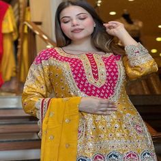 Elevate your style with these stunning Indian Bollywood Wedding Suits! Perfect for any party or event, these designer Palazzo Suits come in a beautiful yellow color and are made from heavy faux georgette. Stitched up to size XXL (max 44 inches), these suits are perfect for women. #IndianFashion #DesignerSuits #BollywoodStyle #SkyviewFashion #PartyWear  #eBay #eBayStore #eBaySeller #Doesnotapply #SkyviewFashion #PalazzoSuit #India #HeavyFauxGeorgette #Yellow #Women Punjabi Suits Mom Daughter, Pakistani Dresses Party, Palazzo Suit, Bollywood Wedding, Indian Bollywood, Designer Gowns, Bollywood Fashion, Designer Suits, Salwar Kameez