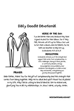 a poster with an image of two people facing each other and the words daily doodle devotional verse of the day written below