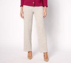 Level up your style game this year with a pair of pants that are fully fabulous and fierce! These tweed bottoms are the ultimate work wardrobe staple, but can easily transition to outside-the-office activities, too. Achieve a country club-chic look when you wear them with a button-front blouse, pumps, and a sweater tied around your neck. From Isaac Mizrahi Live!TM. Work Wardrobe Staples, Office Activities, Knit Tweed, Full Length Pants, Tweed Pants, Chenille Yarn, Isaac Mizrahi, Work Wardrobe, Pair Of Pants