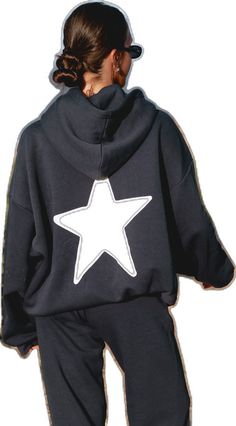 Oversized Long Sleeve Hoodie With Star Print, Oversized Fall Sweatshirt With Star Print, Oversized Cotton Hoodie With Star Print, Oversized Star Print Hoodie Sweatshirt, Casual Oversized Hoodie With Star Print, Trendy Oversized Hoodie With Star Print, Sporty Cotton Sweatshirt With Star Print, Oversized Cotton Sweatshirt With Star Print, Black Hoodie With Star Print For Fall