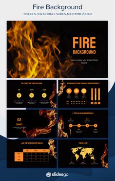 the fire powerpoint presentation is ready to be used in presentations or web design projects