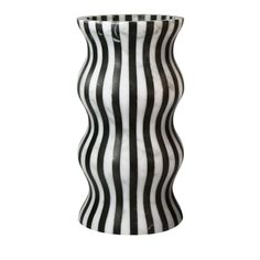 a black and white striped vase on a white background